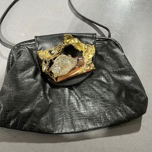 Fancy Nancy Black Leather 1980’s Crystal cross body bag.